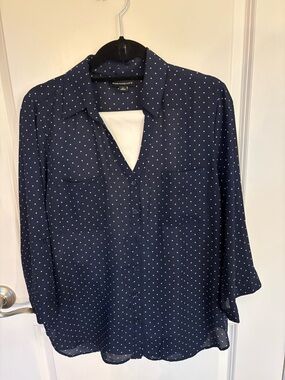 Fortune + Ivy Navy Polka Dot Button-Down Blouse